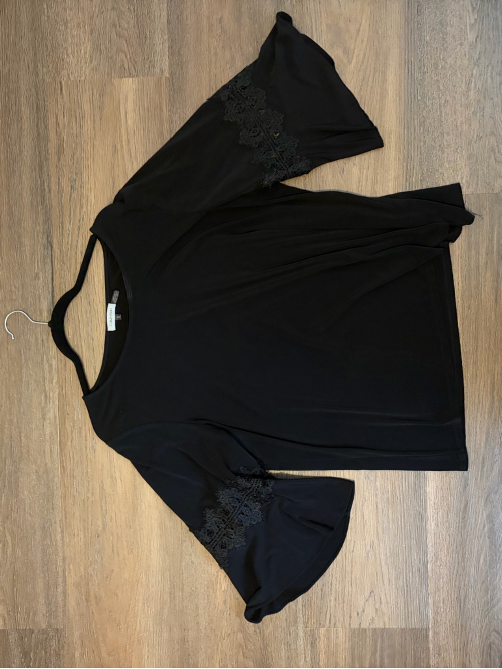 Calvin Klein Black Bell Sleeve Lace-Trim Top